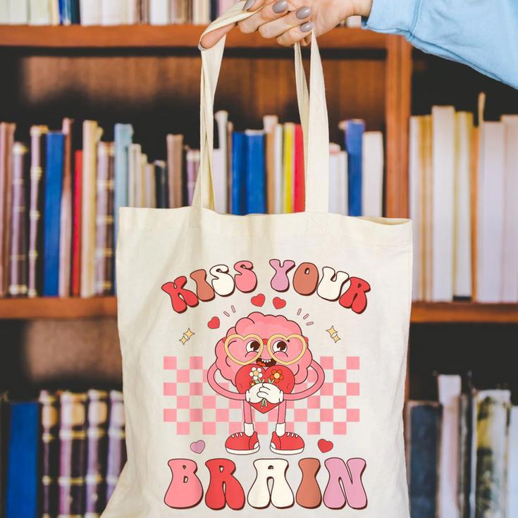 Kiss Your Brain Valentines Test Day Teacher Squad Kids Canvas Tote Bag, funny gift Kiss Your Brain Valentines Test Day Teacher Squad Kids Canvas Tote Bag, funny gift