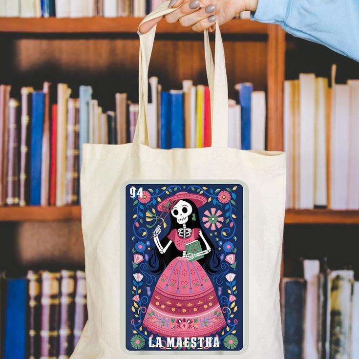 La Maestra Halloween Mexican Bingo Card Teacher Lottery Card Canvas Tote Bag, funny gift La Maestra Halloween Mexican Bingo Card Teacher Lottery Card Canvas Tote Bag, funny gift