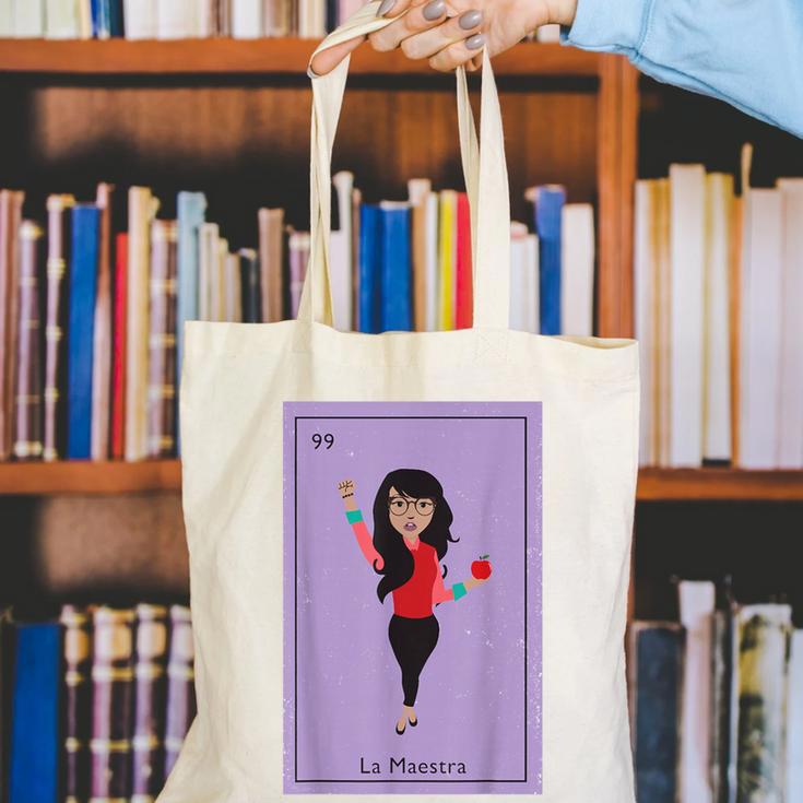 La Maestra Mexican Bingo Card Teacher Lottery Card Canvas Tote Bag, funny gift