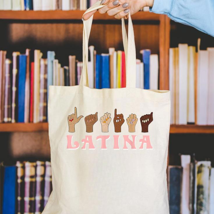 Latina ASL American Sign Language Latina Power ASL Teacher Canvas Tote Bag, funny gift