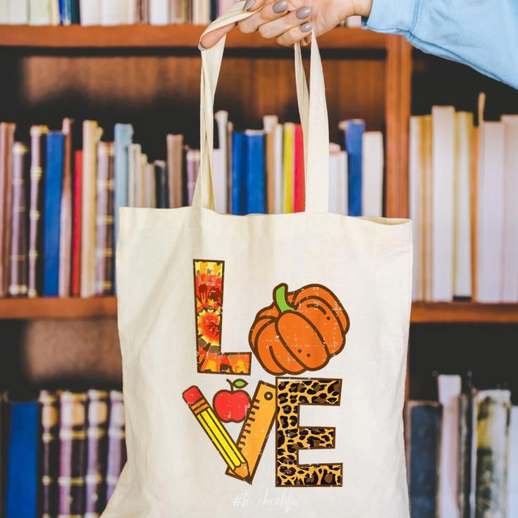Leopard Pumpkin Love Teacher Life Thanksgiving Fall Women Canvas Tote Bag, funny gift Leopard Pumpkin Love Teacher Life Thanksgiving Fall Women Canvas Tote Bag, funny gift