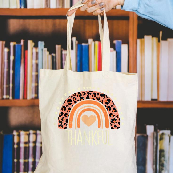 Leopard Rainbow Thankful Thanksgiving Teacher Women Kids Canvas Tote Bag, funny gift Leopard Rainbow Thankful Thanksgiving Teacher Women Kids Canvas Tote Bag, funny gift