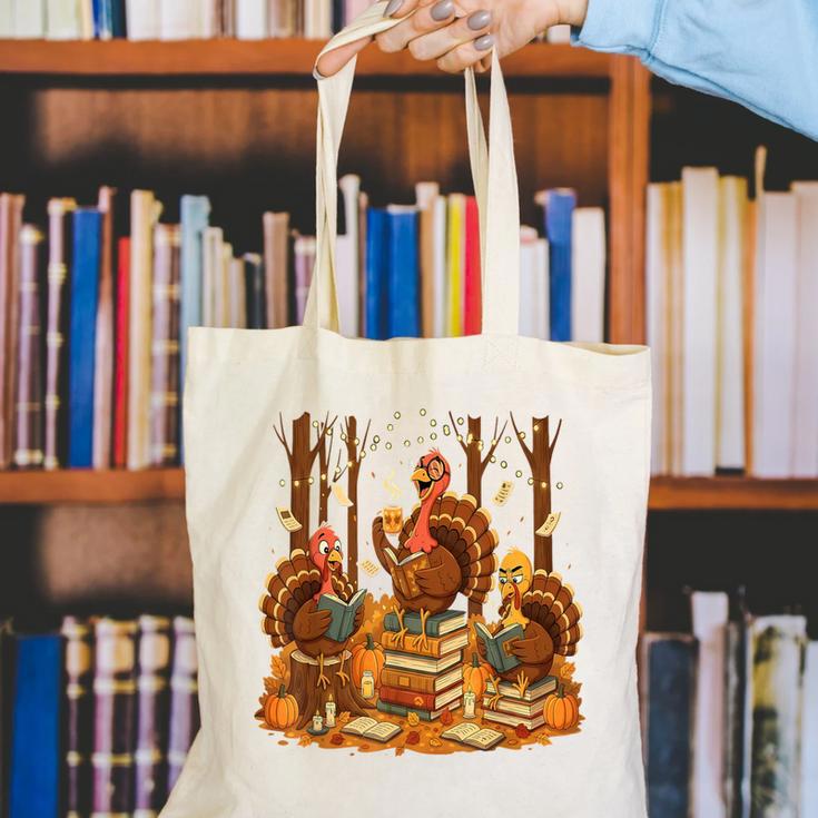 Librarian Turkey Reading Book Fall Thanksgiving Teacher Canvas Tote Bag, funny gift Librarian Turkey Reading Book Fall Thanksgiving Teacher Canvas Tote Bag, funny gift