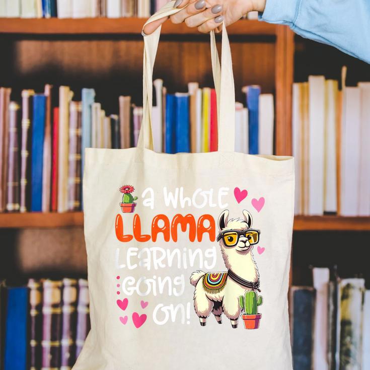 Llama Learning Teachers Students Alpaca Lover Back To School Canvas Tote Bag, funny gift
