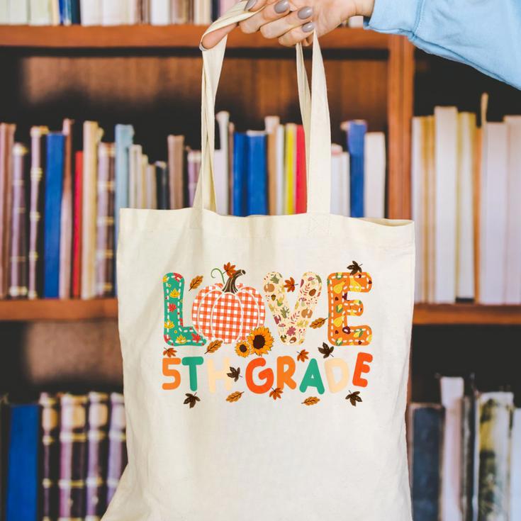 Love 5th Grade Thanksgiving Colorful Fall Leaves Teacher Canvas Tote Bag, funny gift Love 5th Grade Thanksgiving Colorful Fall Leaves Teacher Canvas Tote Bag, funny gift