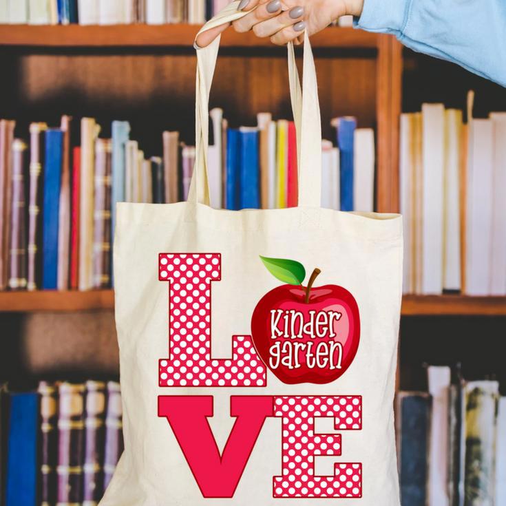 Love Kindergarten Cute Apple School Teacher Canvas Tote Bag, funny gift Love Kindergarten Cute Apple School Teacher Canvas Tote Bag, funny gift