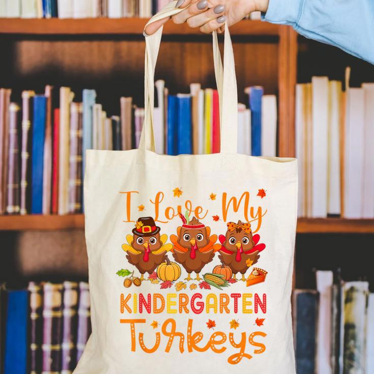 I Love My Kindergarten Turkeys Thanksgiving Teacher Students Canvas Tote Bag, funny gift
