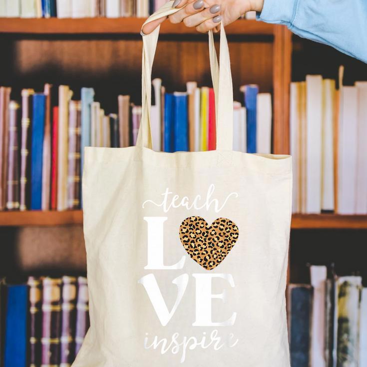 Love Leopard Print Teacher Cheetah School Inspire Teach Canvas Tote Bag, funny gift