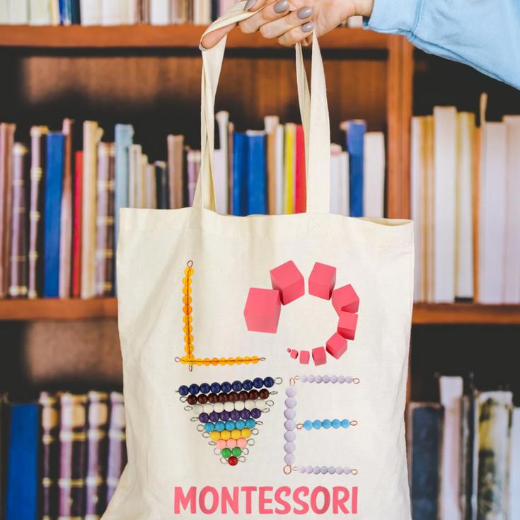 Love Montessori Education Math Teacher Canvas Tote Bag, funny gift