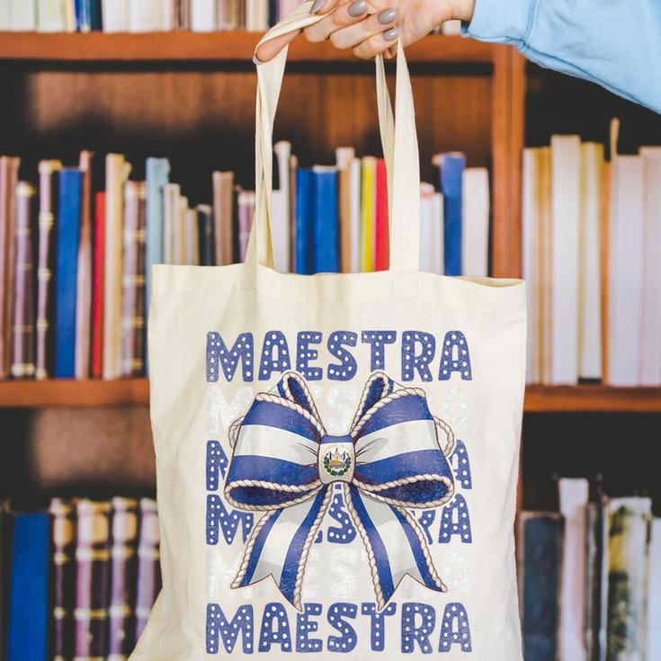 Maestra El Salvador Coquette Bow Hispanic Spanish Teacher Canvas Tote Bag, funny gift Maestra El Salvador Coquette Bow Hispanic Spanish Teacher Canvas Tote Bag, funny gift