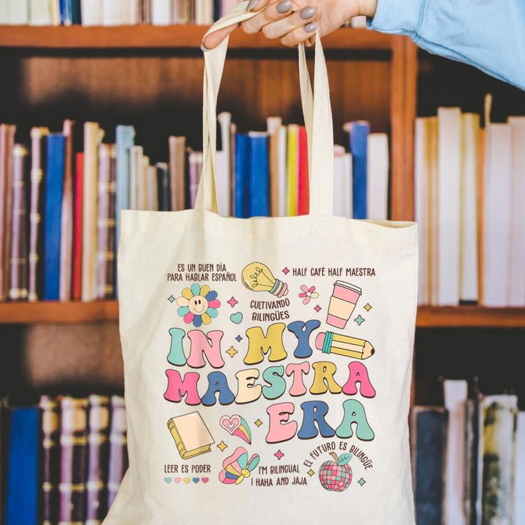 In My Maestra Era Spanish Bilingual Teacher First Day Canvas Tote Bag, funny gift In My Maestra Era Spanish Bilingual Teacher First Day Canvas Tote Bag, funny gift