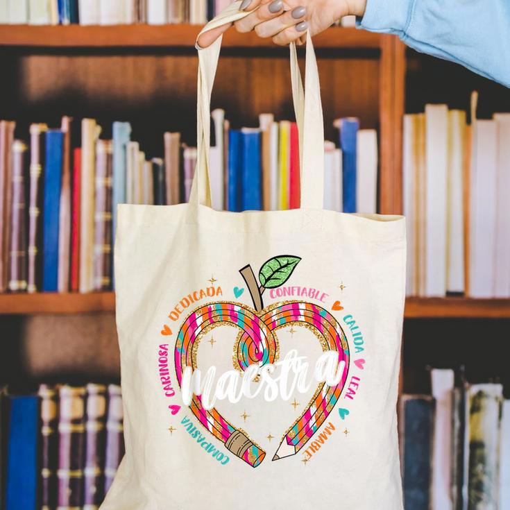 Maestra Pencil Spanish Teacher Bilingual 100 Days Of School Canvas Tote Bag, funny gift Maestra Pencil Spanish Teacher Bilingual 100 Days Of School Canvas Tote Bag, funny gift