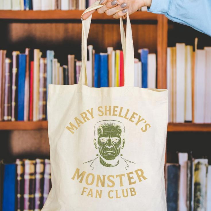 Mary Shelley's Monster Fan Club Gothic Horror Parody Canvas Tote Bag, funny gift
