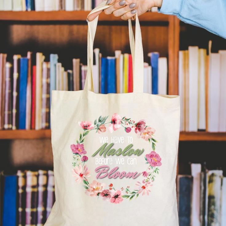 Maslow Before Blooms SPED Teacher School Psychologist Retro Men Women Canvas Tote Bag, funny gift Maslow Before Blooms SPED Teacher School Psychologist Retro Men Women Canvas Tote Bag, funny gift