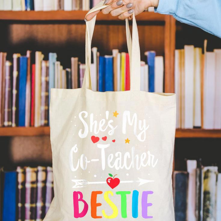 Matching Co-Teacher Best Friend She's My Bestie Work Team Canvas Tote Bag, funny gift Matching Co-Teacher Best Friend She's My Bestie Work Team Canvas Tote Bag, funny gift