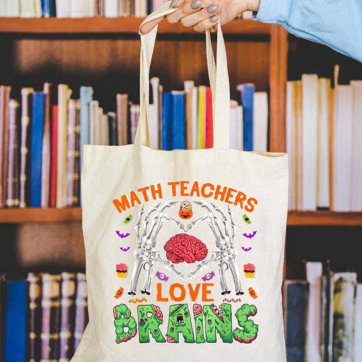 Math Teacher Love Brain Heart Skeleton Hand Zombie Halloween Canvas Tote Bag, funny gift Math Teacher Love Brain Heart Skeleton Hand Zombie Halloween Canvas Tote Bag, funny gift