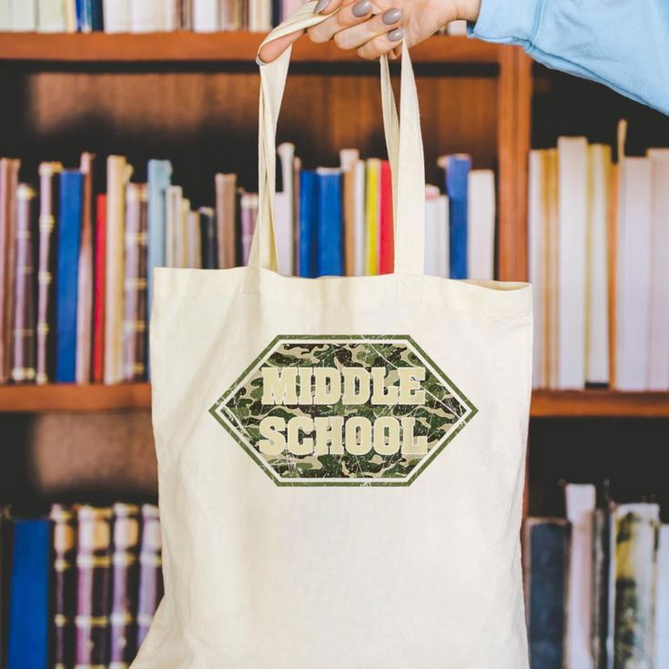 Middle School Camo Retro Back To School Teachers Canvas Tote Bag, funny gift