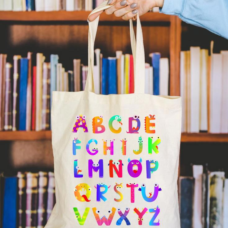 Monster ABC Cute Alphabet Halloween Teacher Costume Kids Canvas Tote Bag, funny gift