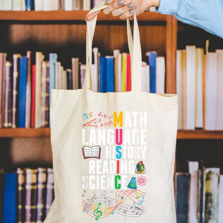 Music Teacher Music Math Language History Reading Science Canvas Tote Bag, Science Teacher Tote Bags, History Teacher Tote Bags, funny gift Music Teacher Music Math Language History Reading Science Canvas Tote Bag, Science Teacher Tote Bags, History Teacher Tote Bags, funny gift