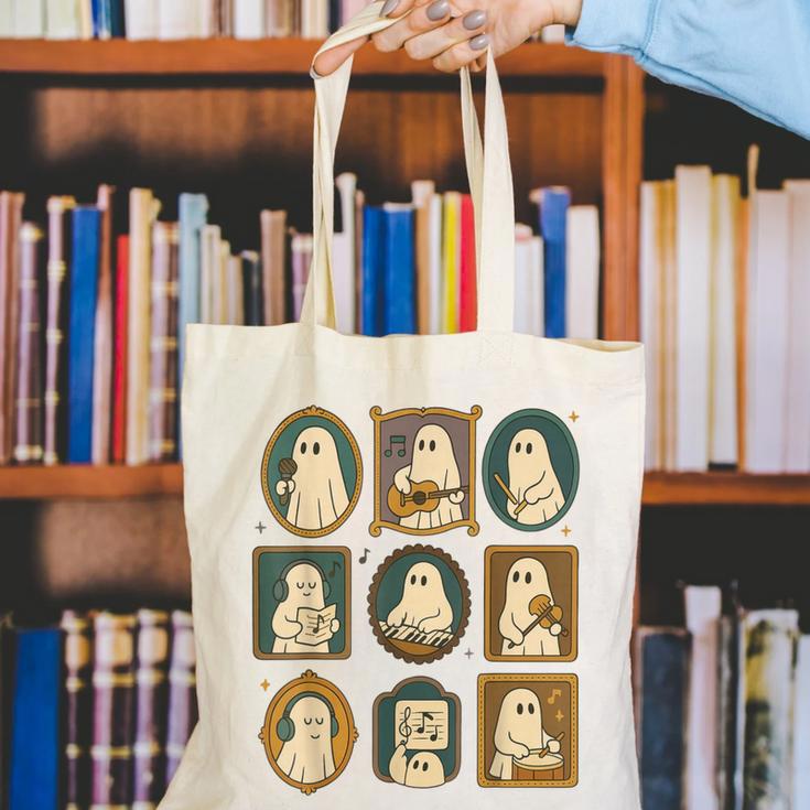 Music Teacher Orchestra Spooky Halloween Ghost Band Canvas Tote Bag, funny gift