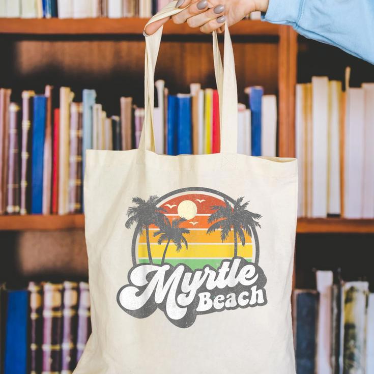 Myrtle Beach South Carolina Retro 70s Vintage Vacation Canvas Tote Bag, funny gift