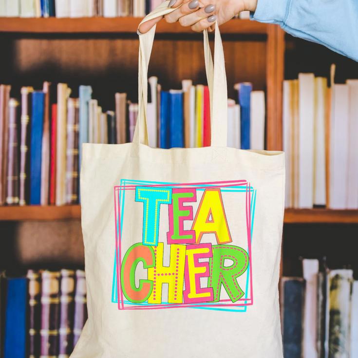 Neon Retro Teacher Cute Teacher Team New Teacher Back To Sch Canvas Tote Bag, funny gift Neon Retro Teacher Cute Teacher Team New Teacher Back To Sch Canvas Tote Bag, funny gift
