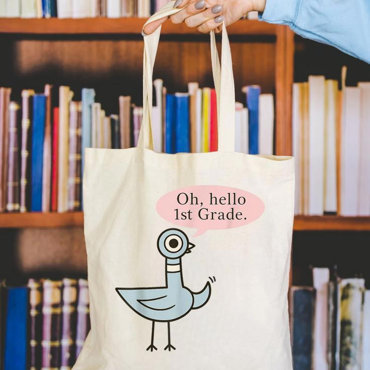 Oh Hello First Graders Cute Pigeon 1st Grade Teacher Canvas Tote Bag, First Grade Teacher Tote Bags, funny gift