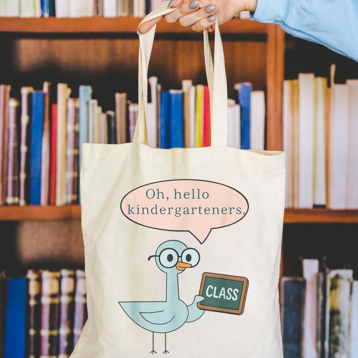 Oh Hello Kindergarteners Shirt Cute Pigeon Teacher Tee Canvas Tote Bag, funny gift