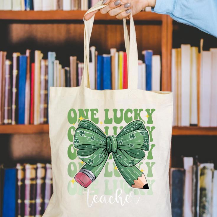 One Lucky Teacher Coquette Bow St Patricks Day Teacher Canvas Tote Bag, funny gift One Lucky Teacher Coquette Bow St Patricks Day Teacher Canvas Tote Bag, funny gift
