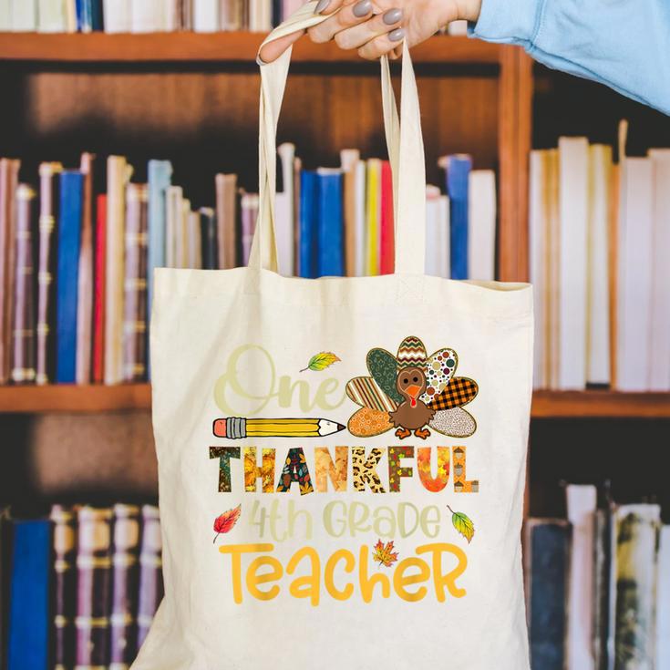 One Thankful 4th Grade Teacher Turkey Leopard Thanksgiving Canvas Tote Bag, 4th Grade Teacher Tote Bags, First Grade Teacher Tote Bags, funny gift
