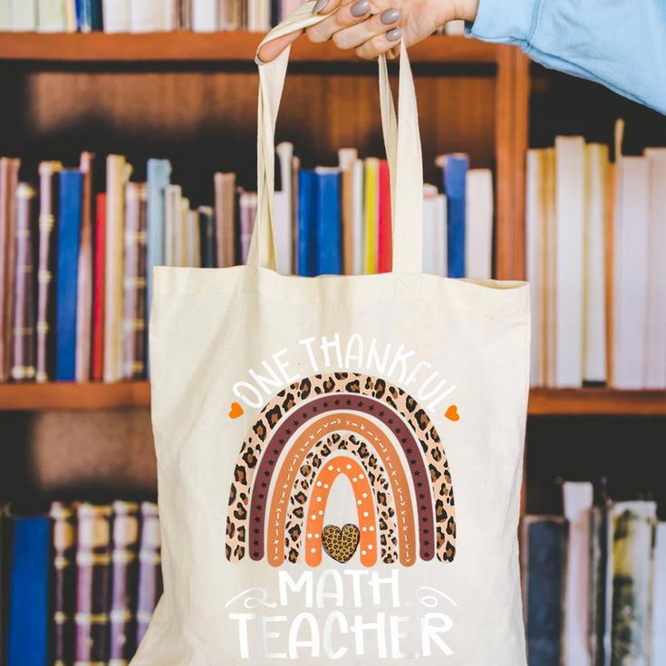 One Thankful Math Teacher Leopard Rainbow Thanksgiving Canvas Tote Bag, funny gift One Thankful Math Teacher Leopard Rainbow Thanksgiving Canvas Tote Bag, funny gift
