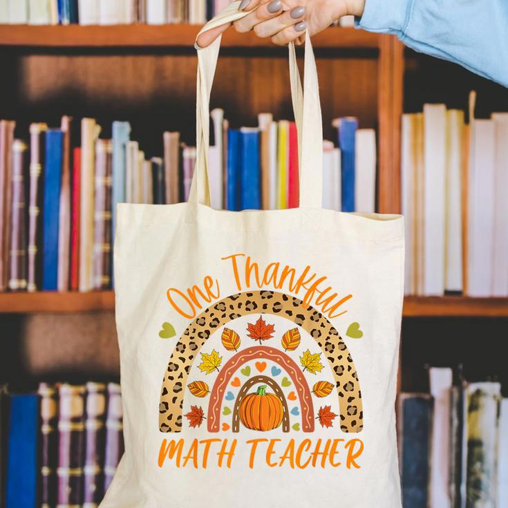 One Thankful Math Teacher Thanksgiving Autumn Fall Rainbow Canvas Tote Bag, funny gift