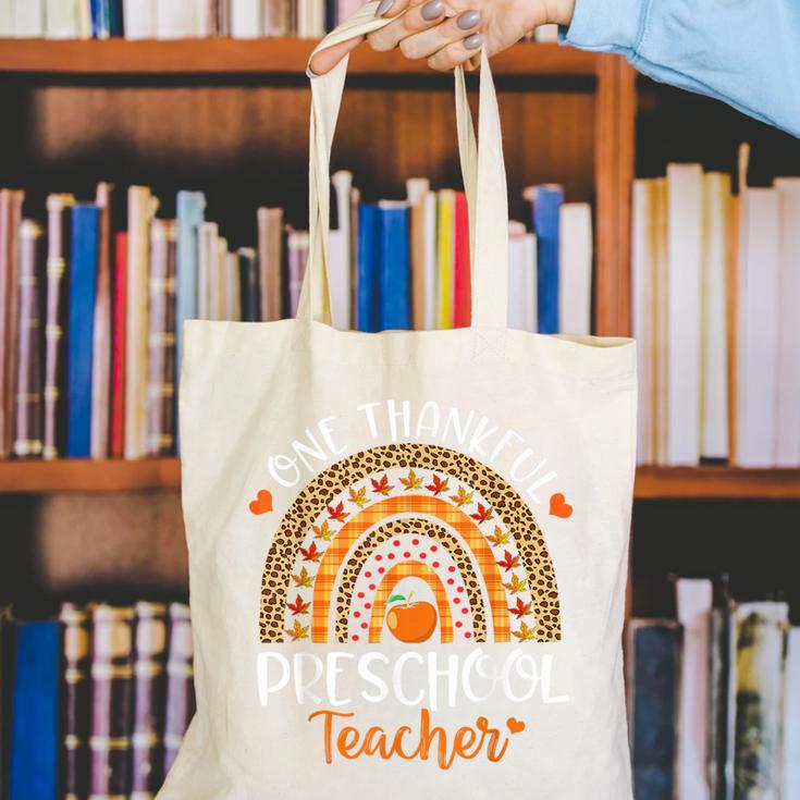 One Thankful Preschool Teacher Thanksgiving Rainbow Canvas Tote Bag, funny gift One Thankful Preschool Teacher Thanksgiving Rainbow Canvas Tote Bag, funny gift