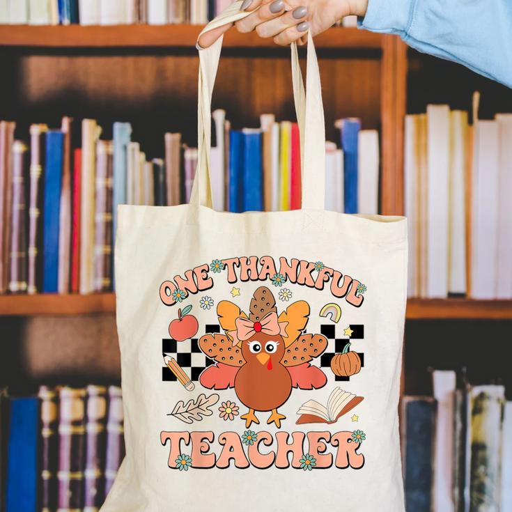 One Thankful Teacher Thanksgiving Retro Groovy Fall Teachers Canvas Tote Bag, Groovy Teacher Tote Bags, funny gift One Thankful Teacher Thanksgiving Retro Groovy Fall Teachers Canvas Tote Bag, Groovy Teacher Tote Bags, funny gift