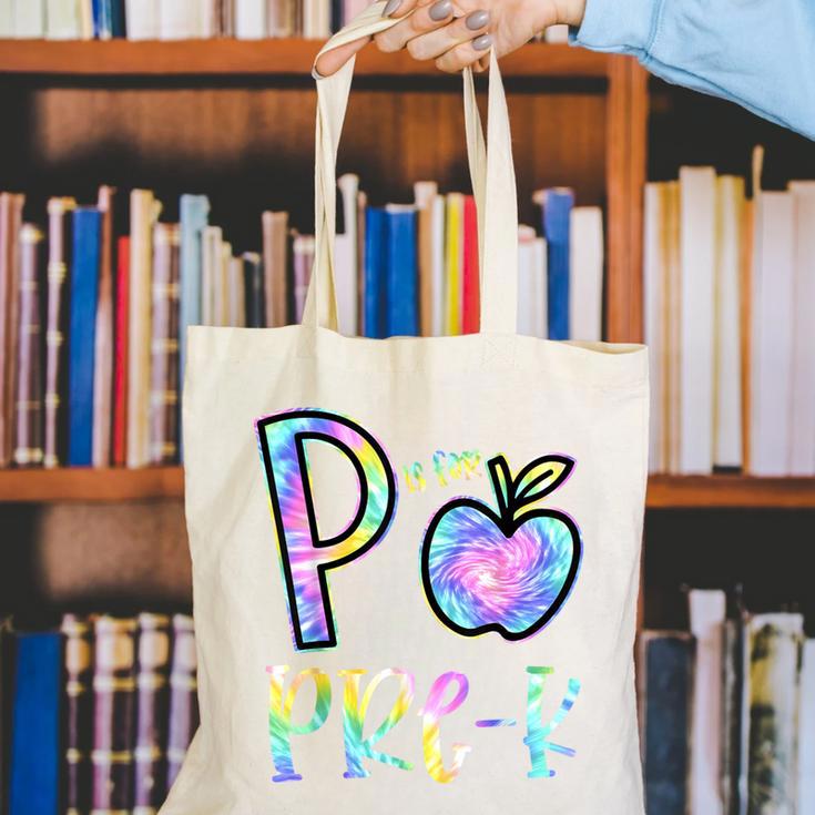P Is For Pre-K Preschool Teacher Tie Dye Back To School Canvas Tote Bag, funny gift P Is For Pre-K Preschool Teacher Tie Dye Back To School Canvas Tote Bag, funny gift