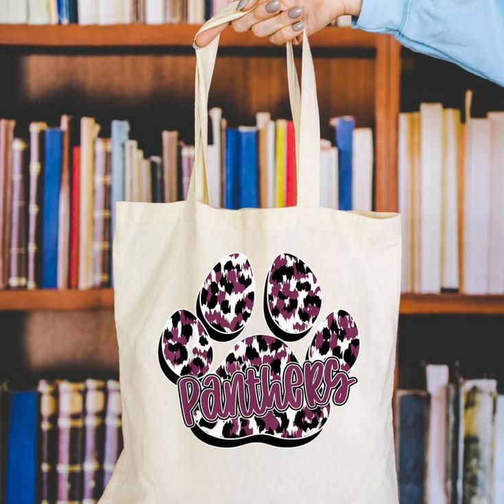 Panthers Paw Print Leopard Maroon Panther Pride Teacher Canvas Tote Bag, funny gift Panthers Paw Print Leopard Maroon Panther Pride Teacher Canvas Tote Bag, funny gift