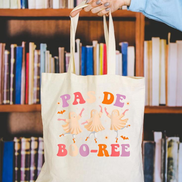Pas De BOO-Rée Ballet Ghost Dancer Dance Teacher Halloween Canvas Tote Bag, funny gift