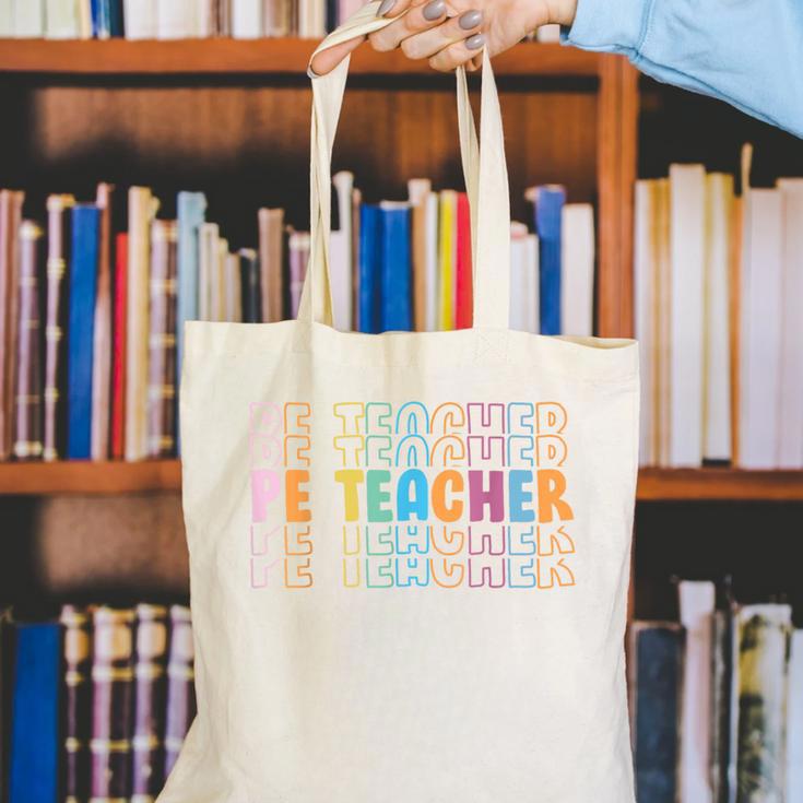 PE Teacher Vintage Retro Groovy Physical Education Teacher Canvas Tote Bag, Pe Teacher Tote Bags, Groovy Teacher Tote Bags, funny gift