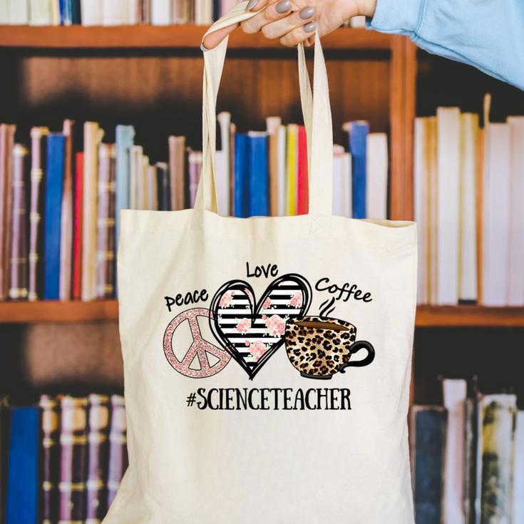 Peace Love Coffee Science Teacher Canvas Tote Bag, Science Teacher Tote Bags, funny gift