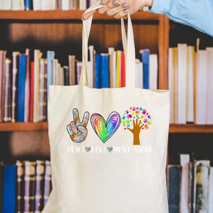 Peace Love Montessori Daycare Teacher Appreciation Canvas Tote Bag, funny gift Peace Love Montessori Daycare Teacher Appreciation Canvas Tote Bag, funny gift