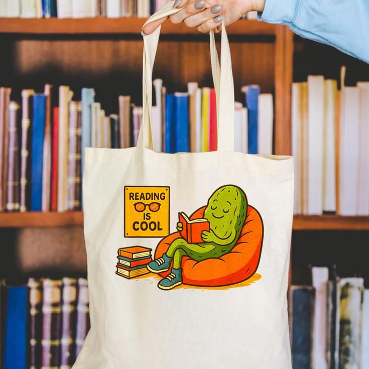Pickle Reading Books Bookworm Teacher Librarian Kids Retro Canvas Tote Bag, funny gift Pickle Reading Books Bookworm Teacher Librarian Kids Retro Canvas Tote Bag, funny gift
