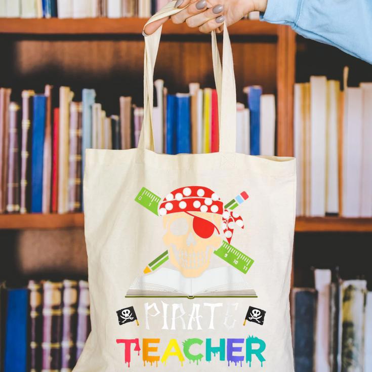 Pirate Teacher Halloween Skull Adult Canvas Tote Bag, funny gift Pirate Teacher Halloween Skull Adult Canvas Tote Bag, funny gift