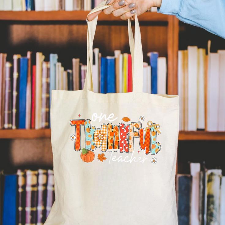 Preppy One Thankful Teacher Coquette Thanksgiving Teacher Canvas Tote Bag, funny gift Preppy One Thankful Teacher Coquette Thanksgiving Teacher Canvas Tote Bag, funny gift