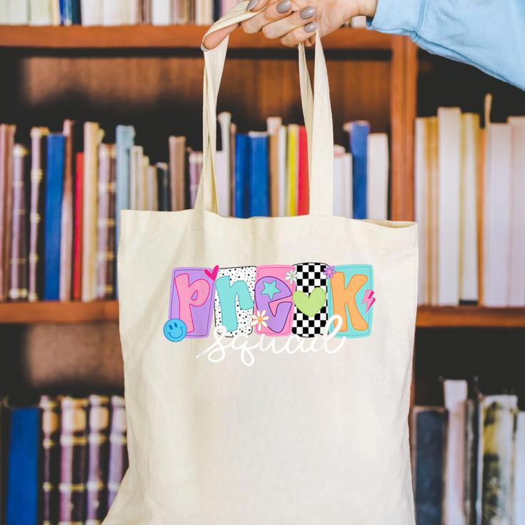 Preschool Squad Team Pre-K Crew Back To School Teacher Canvas Tote Bag, funny gift