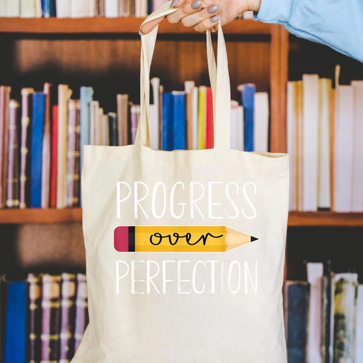Progress Over Perfection Motivational Back To School Teacher Canvas Tote Bag, funny gift Progress Over Perfection Motivational Back To School Teacher Canvas Tote Bag, funny gift