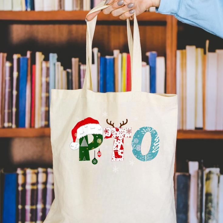 PTO Santa Hat Reindeer Parent Teacher Organization Christmas Canvas Tote Bag, funny gift PTO Santa Hat Reindeer Parent Teacher Organization Christmas Canvas Tote Bag, funny gift