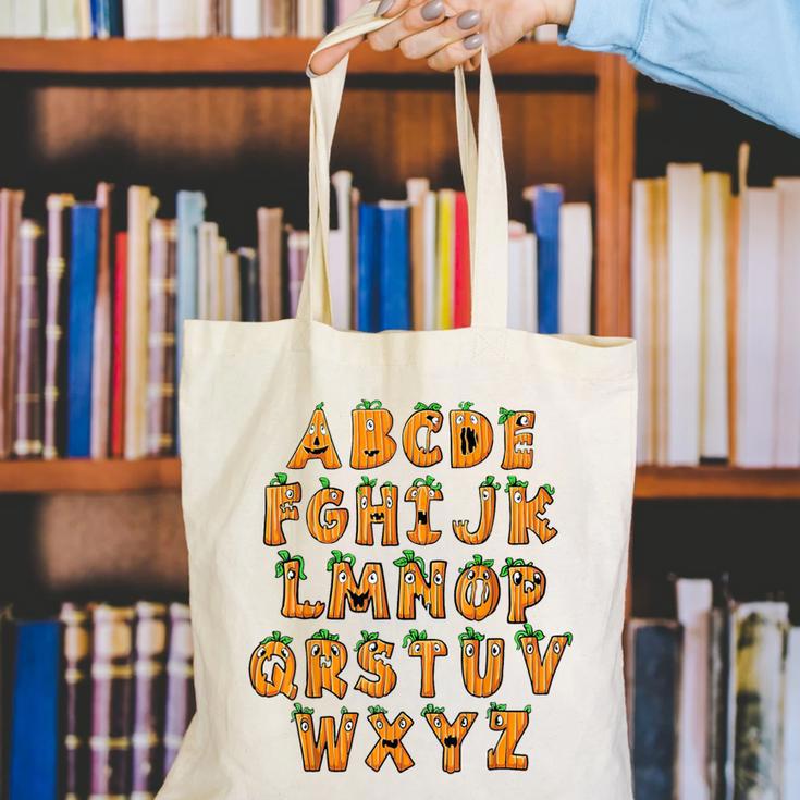 Pumpkin ABC Halloween Alphabet Costume School Teacher Kids Canvas Tote Bag, funny gift Pumpkin ABC Halloween Alphabet Costume School Teacher Kids Canvas Tote Bag, funny gift