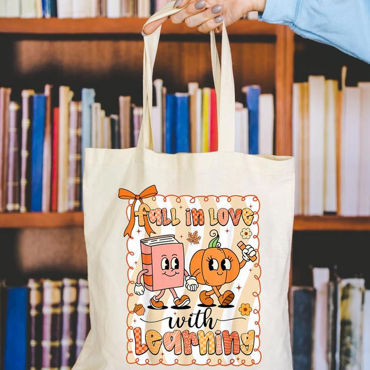 Pumpkin Teacher Preppy Fall In Love With Learning Autumn Canvas Tote Bag, funny gift Pumpkin Teacher Preppy Fall In Love With Learning Autumn Canvas Tote Bag, funny gift