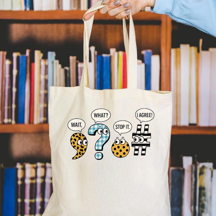Punctuation English Grammar Teacher Back To School Canvas Tote Bag, English Teacher Tote Bags, funny gift