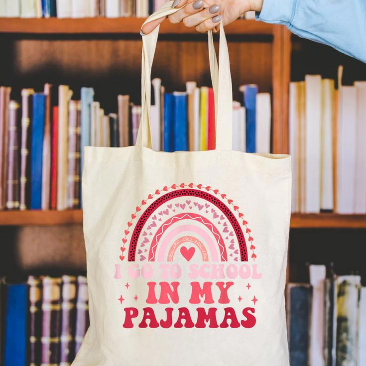 Rainbow Homeschool Mom Teacher I Go To School In My Pajamas Canvas Tote Bag, funny gift Rainbow Homeschool Mom Teacher I Go To School In My Pajamas Canvas Tote Bag, funny gift
